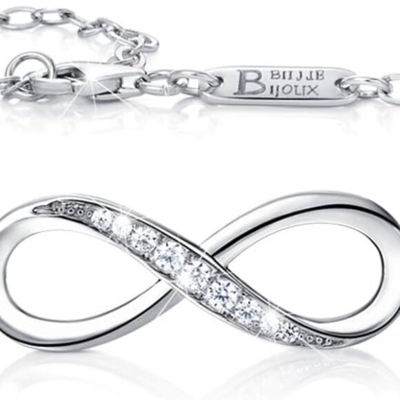 Sterling Silver Infinity Anklet Bracelet with Cubic Zirconia Adjustable - Picture 1 of 7